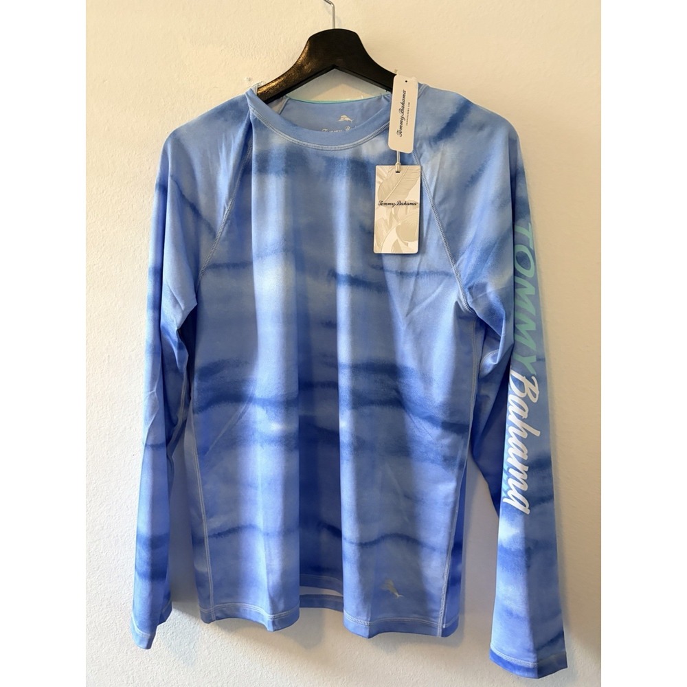 NWT Tommy Bahama Malibu Fronds Crew LS Rash Guard Blue Canal Size S (ST227267)